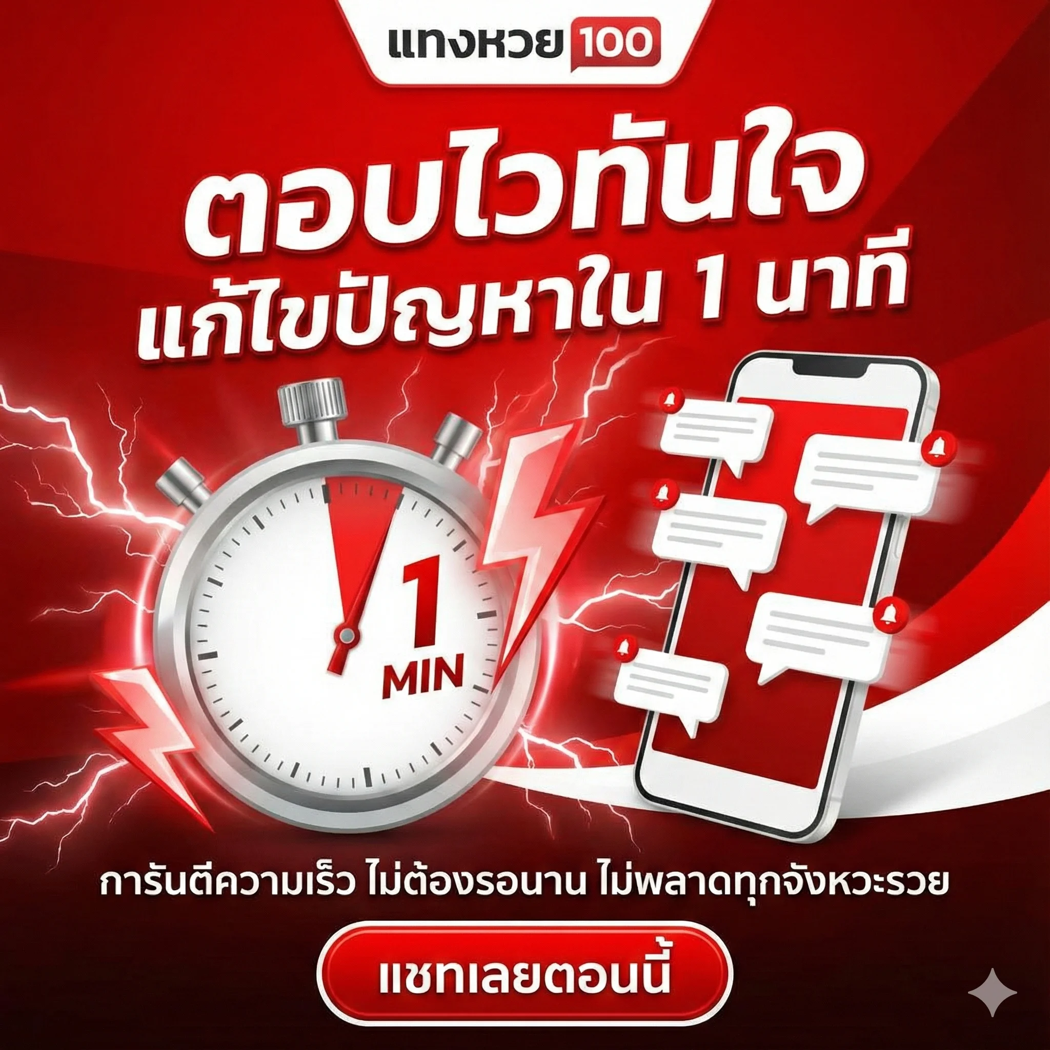 ตอบไวทันใจ แก้ไขปัญหาใน 1 นาที การันตีความเร็ว ไม่ต้องรอนาน ไม่พลาดทุกจังหวะรวย